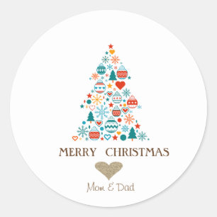 Gouden Hart, Dennenkleurige Ballen Kerst Ronde Sticker