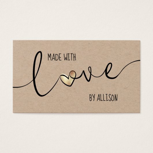 Gouden Hart Elegant Gemaakt Met Liefde Kraft Cadea Visitekaartje (Voorkant)