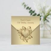 Gouden Hart Elegant Goud 50ste Huwelijksverjaardag Kaart (Staand voorkant)