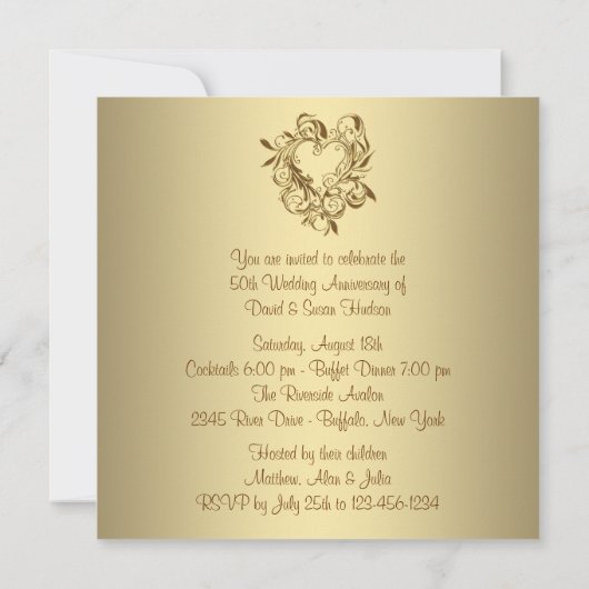 Gouden Hart Elegant Goud 50ste Huwelijksverjaardag Kaart (Achterkant)