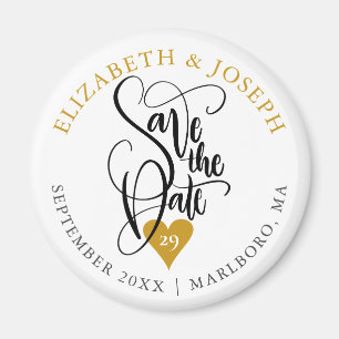 Gouden Hart Elegante Script Bewaar de Datum Magneet