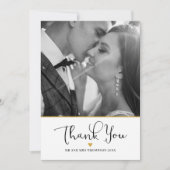 Gouden Hart Elegante Script Trouwfoto Bedankkaart (Voorkant)
