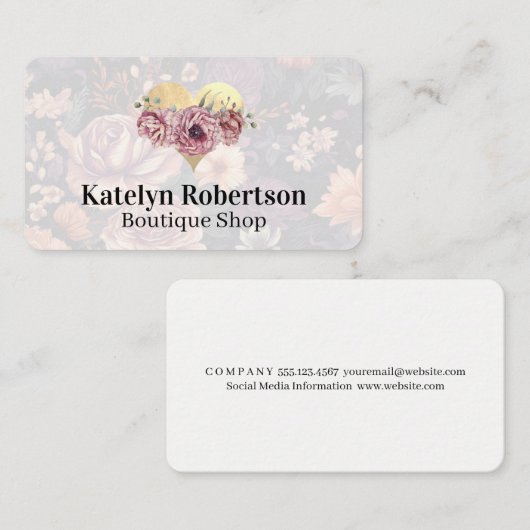 Gouden hart en bloemen visitekaartje (Voorkant / Achterkant)