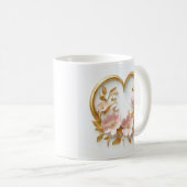 Gouden hart en delicate roze bloemen koffiemok (Voorkant rechts)
