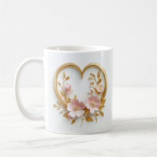 Gouden hart en delicate roze bloemen koffiemok