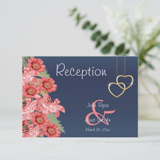 Gouden Hart en Koraal Bloemen - Ontvangst Kaart (Staand voorkant)
