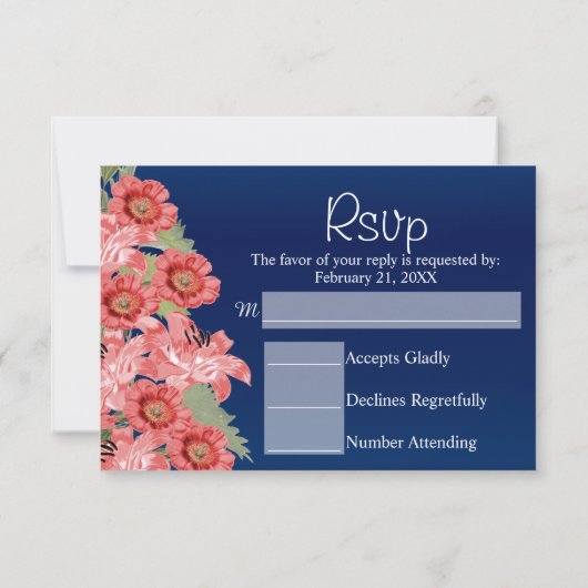 Gouden Hart en Koraal Bloemen - RSVP (Achterkant)