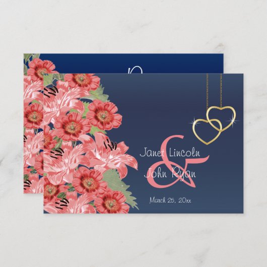 Gouden Hart en Koraal Bloemen - RSVP (Voorkant / Achterkant)