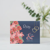 Gouden Hart en Koraal Bloemen - RSVP Briefkaart (Staand voorkant)