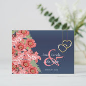 Gouden Hart en Koraal Bloemen - RSVP Kaartje (Staand voorkant)