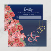 Gouden Hart en Koraal Bloemen - RSVP Kaartje (Voorkant / Achterkant)