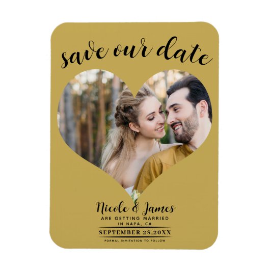 Gouden Hart Foto Bruiloft Save the Date Magneet (Verticaal)