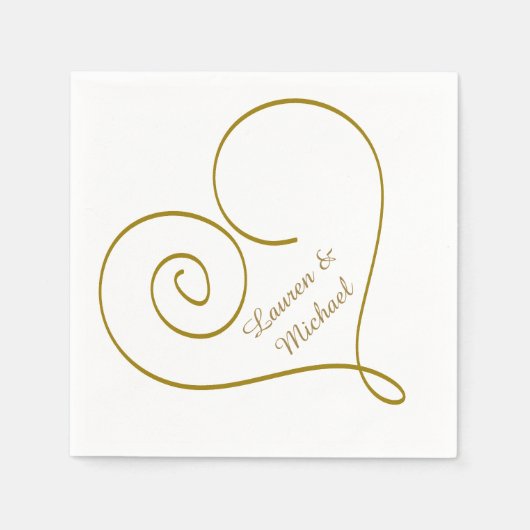 Gouden Hart Gepersonaliseerde bruiloft Servetten (Voorkant)