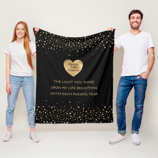 Gouden hart gepersonaliseerde Valentijnsdag liefde Fleece Deken (In situ)