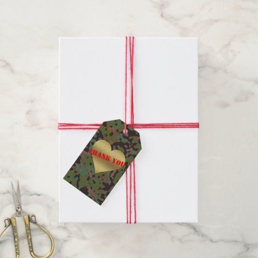 Gouden Hart GI Camouflage Party Cadeau Labels Cadeaulabel (Met Touw)