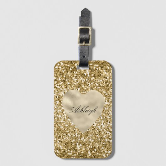 Gouden Hart Glitter Gepersonaliseerd Bagagelabel (Voorkant (verticaal))