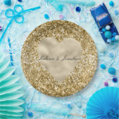 Gouden Hart Glitter Gepersonaliseerd Papieren Bordje (Feest)