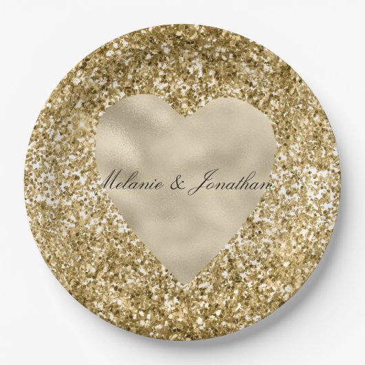 Gouden Hart Glitter Gepersonaliseerd Papieren Bordje (Voorkant)