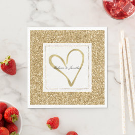 Gouden Hart Glitzy Glitter Persoonlijke Huwelijk Servet