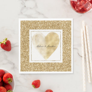 Gouden Hart Glitzy Glitter Persoonlijke Trouwdag Servet