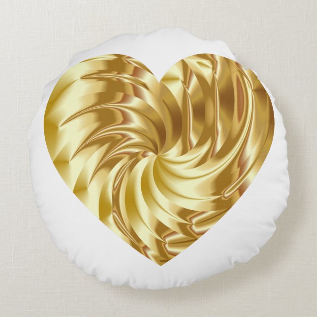 Gouden Hart (Gouden Vorm van Liefde) Rond Kussen (Achterkant)