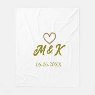 Gouden hart huwelijks koppel naam letter modern  fleece deken