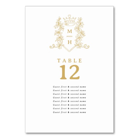 Gouden hart kroon gasten namen bruiloft kaart (Voorkant)