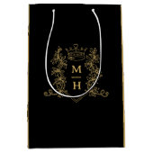 Gouden hart kroon kuif bladeren monogram bruiloft medium cadeauzakje (Voorkant)