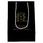 Gouden hart kroon kuif bladeren monogram bruiloft medium cadeauzakje (Achterkant)