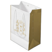 Gouden hart kroon kuif bladeren monogram bruiloft medium cadeauzakje (Voorkant Gekanteld)