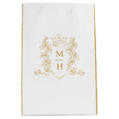 Gouden hart kroon kuif bladeren monogram bruiloft medium cadeauzakje (Voorkant)