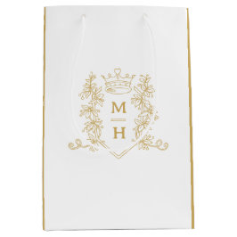 Gouden hart kroon kuif bladeren monogram bruiloft medium cadeauzakje
