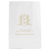 Gouden hart kroon kuif bladeren monogram bruiloft medium cadeauzakje (Achterkant)