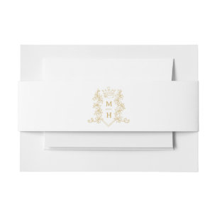 Gouden hart kroon kuif bladeren monogram bruiloft uitnodigingen wikkel