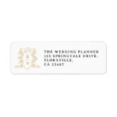 Gouden hart kroon monogram trouw retourlabel etiket (Voorkant)