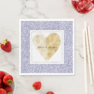 Gouden Hart Lavendel Paarse Glitter Bruiloft Servet