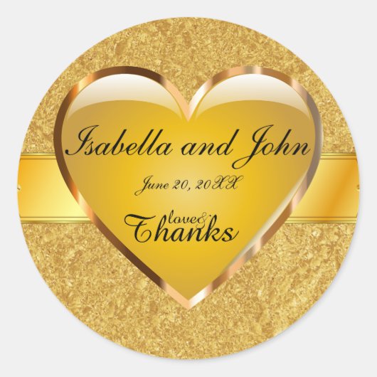 Gouden Hart Liefde en Bedankt Bruiloft Sticker (Voorkant)