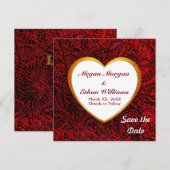 Gouden Hart Lijst & Rode Stof Vierkant Save The Date (Voorkant / Achterkant)