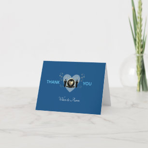 Gouden Hart Mannelijk Trouwen Klassiek Blauw Bedankkaart