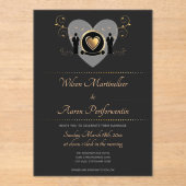 Gouden Hart Mannelijke Huwelijk Acryl Uitnodigingen (Voorkant)