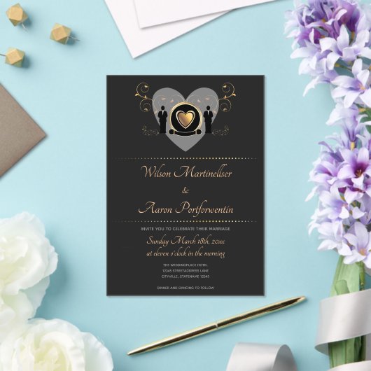 Gouden Hart Mannelijke Huwelijk Acryl Uitnodigingen (Insitu (Huwelijk))