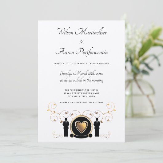 Gouden Hart Mannelijke Trouwkraft Papier LGBTQ Kaart (Staand voorkant)