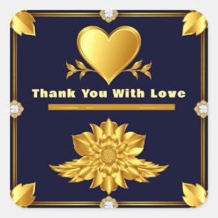 💎 Gouden Hart Marineblauw Trouw Trouw Bruidsfeest Vierkante Sticker