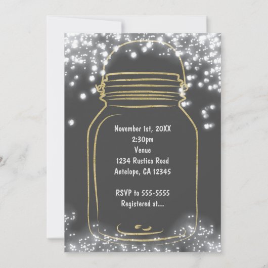 Gouden Hart Mason Jar & Sparkle Lights ELKE KLEUR Kaart (Achterkant)