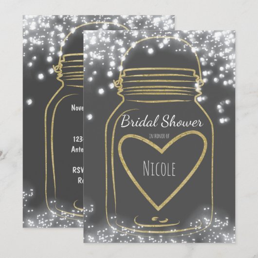 Gouden Hart Mason Jar & Sparkle Lights ELKE KLEUR Kaart (Voorkant / Achterkant)