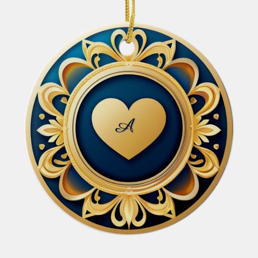 Gouden Hart Medaillon Keramisch Ornament (Voorkant)