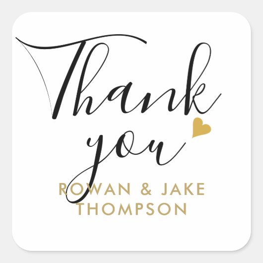 Gouden Hart Modern Script Bedankt Vierkante Sticker (Voorkant)