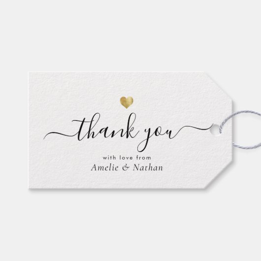 Gouden Hart Modern Script Elegante bruiloft Cadeaulabel (Voorkant (Horizontaal))