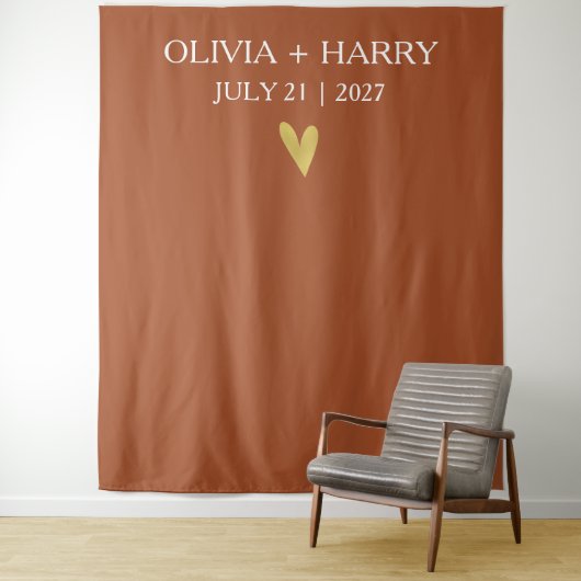 Gouden Hart Moderne Minimalistische Bruiloft Achte Wandkleed (In situ)