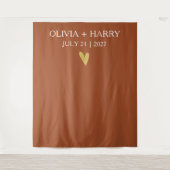 Gouden Hart Moderne Minimalistische Bruiloft Achte Wandkleed (Voorkant)